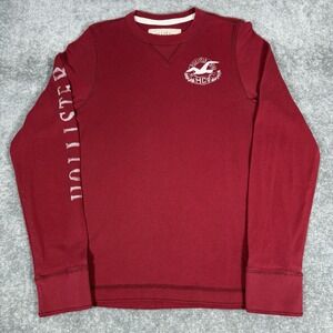 Hollister Shirt Men's Large Red Logo Waffle Knit Thermal Base Layer Y2K